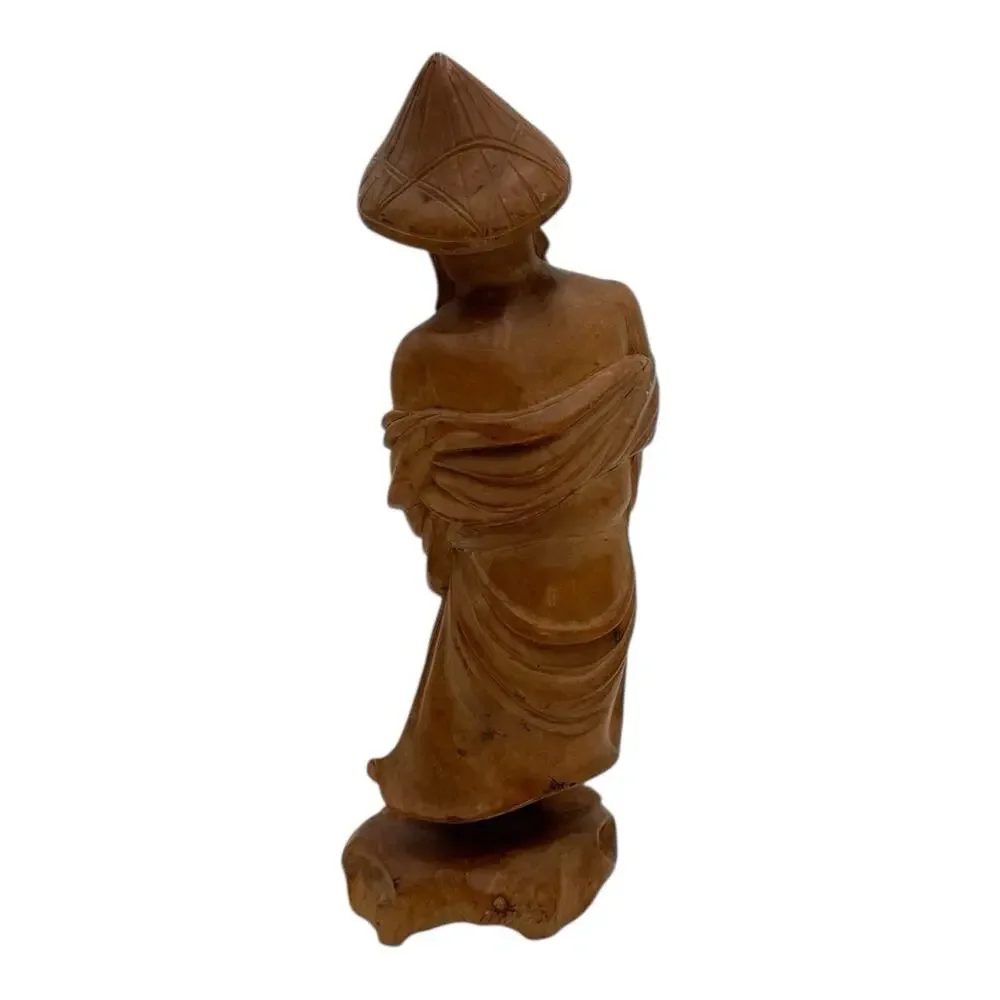 Vtg Hand Carved Wood Chinese Wise Old Man w/walking Stick Statue Figurine 10
